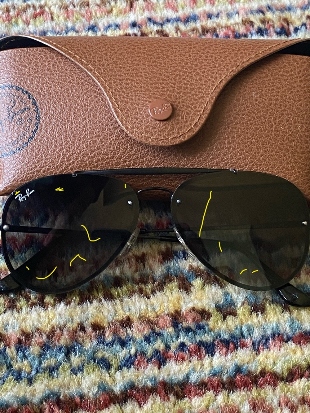 Ray-Ban Black Sunglasses with Brown Leather Case - Picture 2 of 13